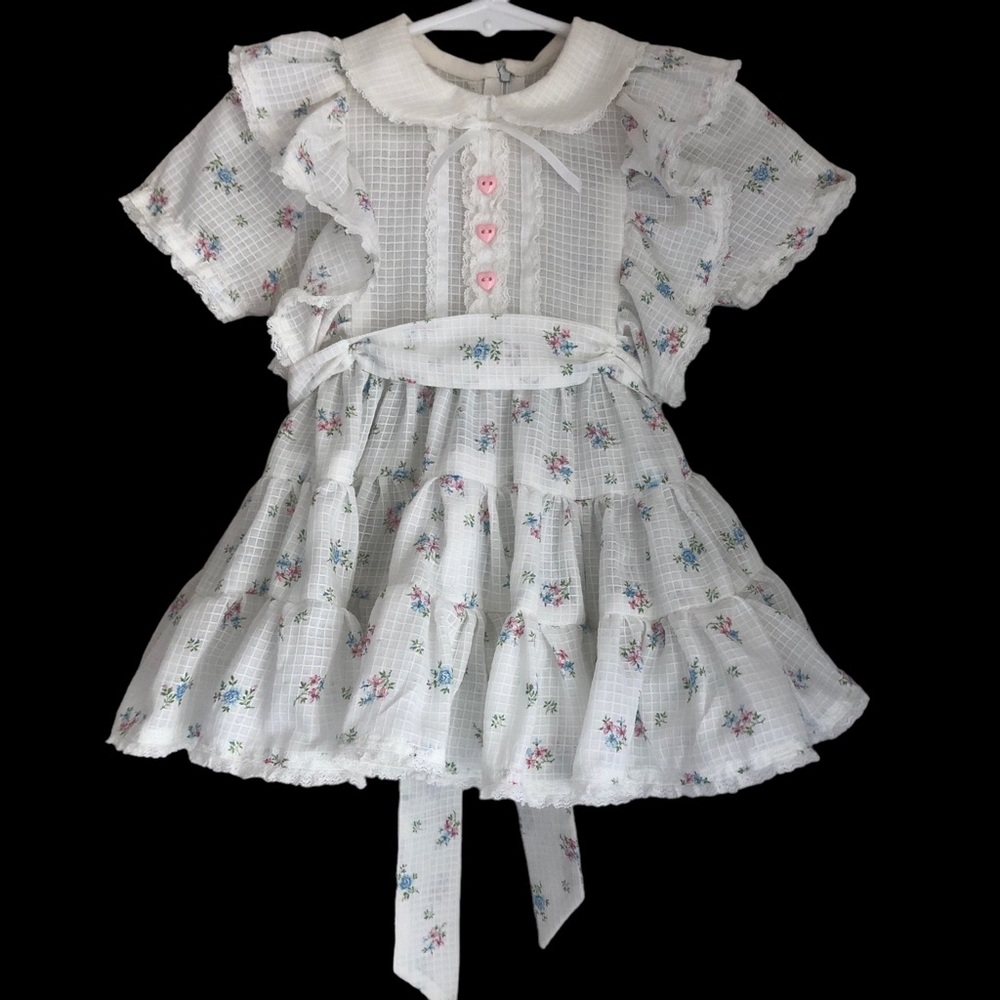 Vintage Handmade Baby Girl Floral Fancy Party Tiered Dress
